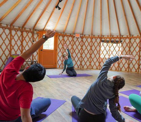 Yoga classes in our yurt