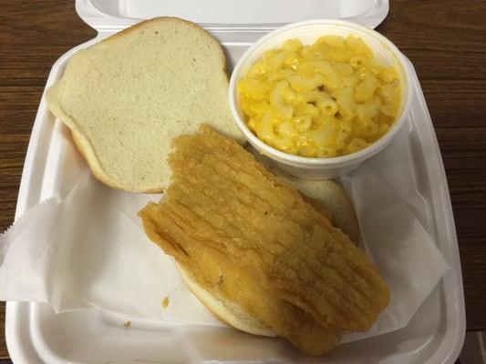 Fried fish sandwich and macaroni