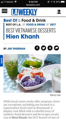 Hien Khanh was selected as the best Vietnamese Desserts in L.A. for 2017 from LAWeekly