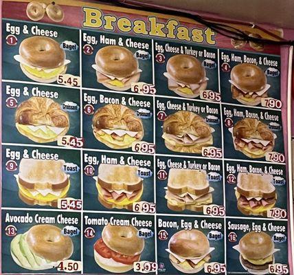 Breakfast sandwich menu as of August 2024