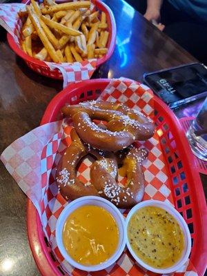 Fries and a 'dough knot' pretzel