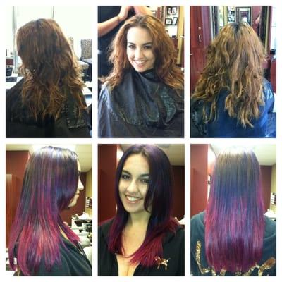 violet and pink ombre with violet highlights