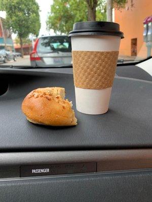 Coffee and onion bagel