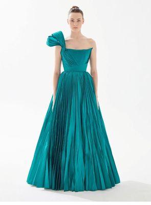 Tarik Ediz pleated gown custom fitted at La Fayette Couture