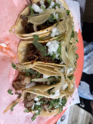 Suadero tacos and barbecoa tacos