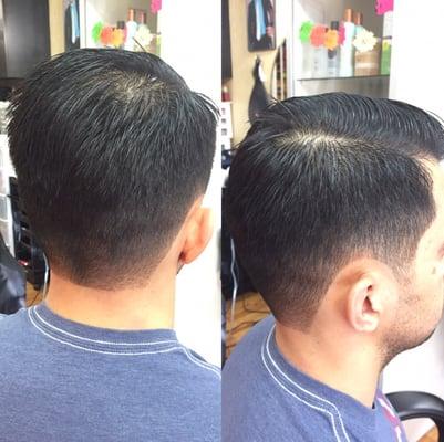 a classic comb over fade created by one of our hair professionals