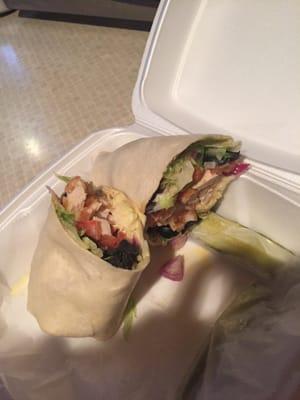 Chicken finger wrap with onions and olives added