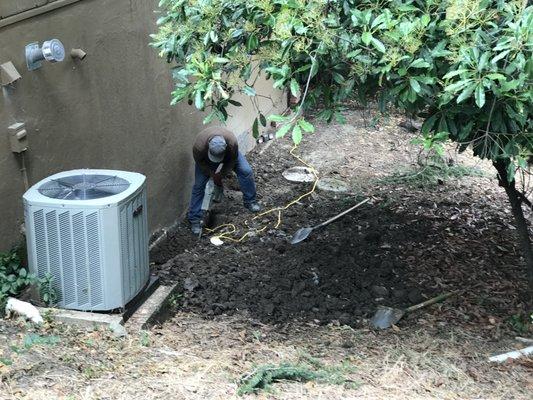 Digging a trench for the french drain