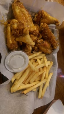 Garlic Parmesan wings with fries.