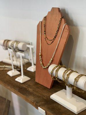 This unique collections comes from women survivors in Ethiopia. Each bead is hand crimped from recycled bullet castings found in the fields.