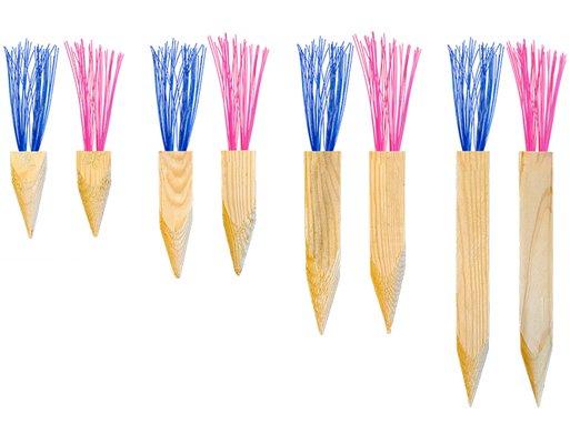 Bowtex Wooden Hubster stakes with blue and pink whiskers