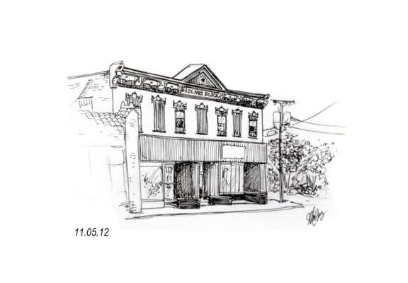 The historic Holmes Block, in Downtown Rockford, Illinois. Home of Zombie Logic Press. Illustration by Jenny Mathews