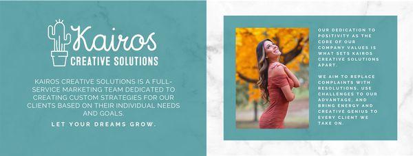 Kairos Creative Solutions is a full-service marketing team dedicated to creating custom strategies for our clients.