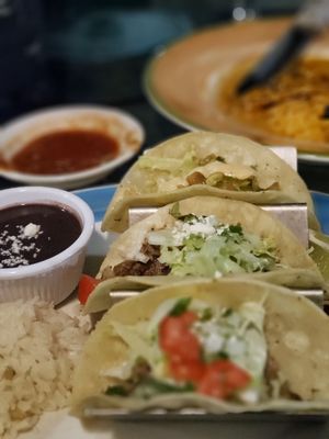 Two steak and one shrimp taco. The shrimp was good. The beef was SUPER tough.