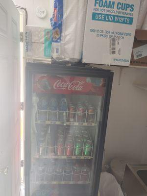 We offer 20oz bottle drinks, 12oz can sodas, water or powerades