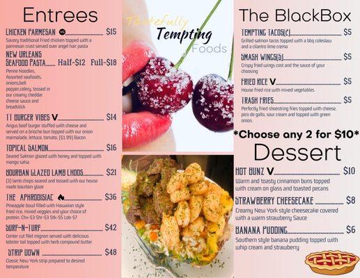 Tastefully Tempting Foods Dinner vibes menu