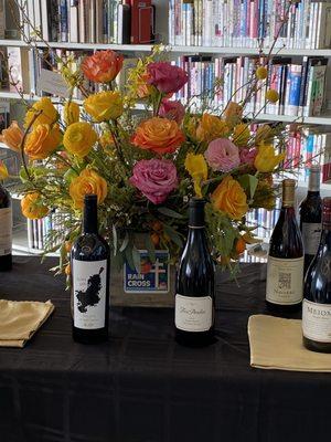 Beautiful arrangement for the Riverside Public Library Foundation Gala wine auction table!