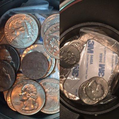 My quarter jar before and after leaving my car at Budget Airport Parking.