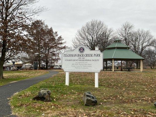 Sign and pavilion