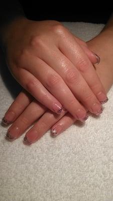 Acrylic nails with glitter polish