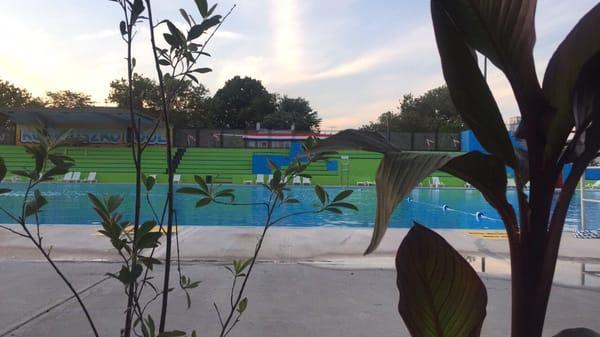 Looks pretty clean from afar, and about one person was in the pool on this hot summer day.. (taken at the fence at 8pm)