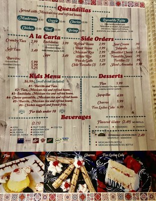 Dinner menu