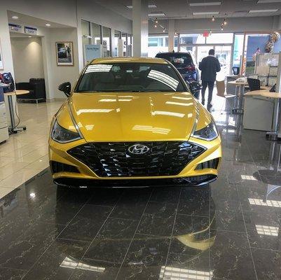 The new 2020 Hyundai Sonata in their showroom.