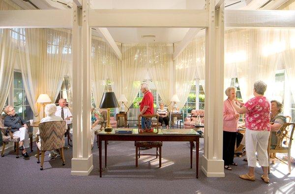 The Pavilion is a space for residents to read the morning paper, have coffee, socialize, work on puzzles and play cards or dominoes.