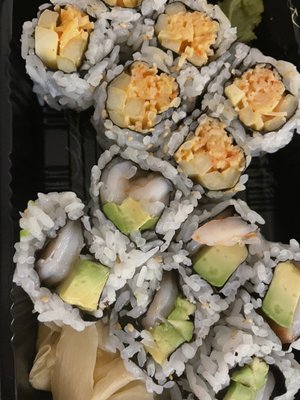 Any 2 Sushi Rolls combo. Shrimp avocado  roll and spicy crab and cucumber  roll. Delicious and FRESH *chefs kiss*