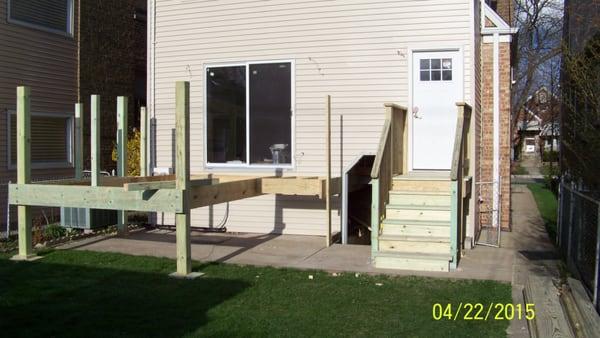 Backyard decks under construction.