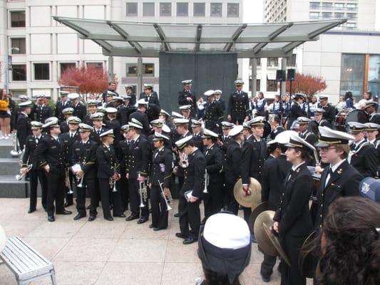 Naval Academy Drum & Bugle Corps at the 2012 Kraft Fight Hunger Bowl Pep Rally at Union Square.