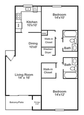 Two bedroom/Two Bath-1190 Sq. Feet