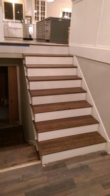 Stained white oak hardwood stair treads