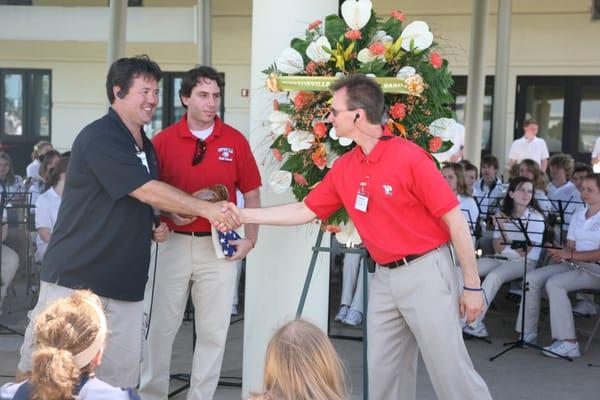 David Millwood with band director, Greg Forton, at the Pearl Harbor "Remember the Heroes" presentation