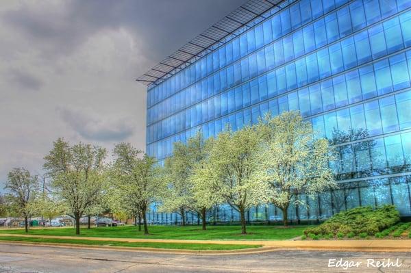 The Shure building in springtime