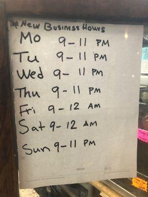 Opening hours.