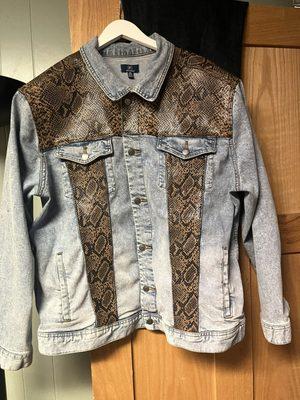 Customized a jean jacket with snakeskin vinyl