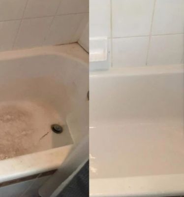 Before and after view of bathroom clean