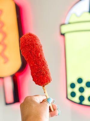 Hot Cheeto cheese corndog + chipotle dip