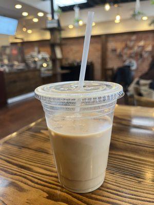 Medium vanilla iced coffee with oat milk