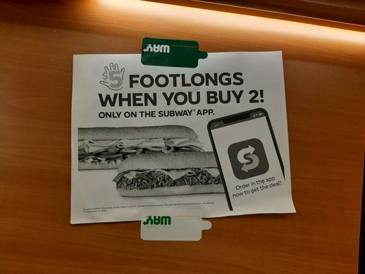 Get the app with no 5 footlong discount on it.