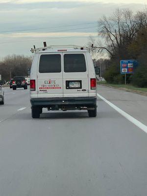 If you see the driver of this van, be careful. He will cut in front of you, nearly cause an accident, and raise his middle finger.