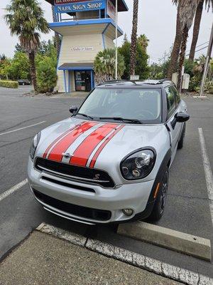 Custom stripes on this Mini Cooper