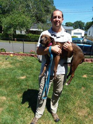 Carson is a sweet hound dog pup just recently rescued.  She has a timid disposition and a very cute face.