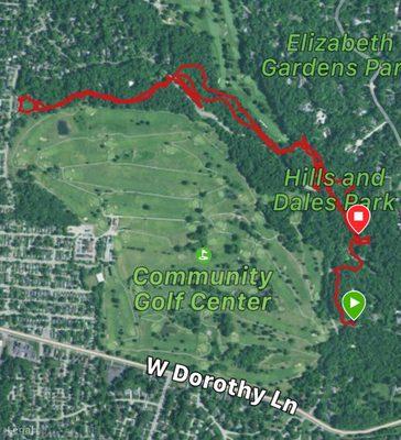 I walked the length (and back) of the trails in the park (small section cut off when my GPS watch stopped).