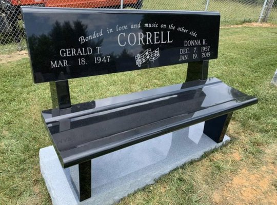 4 foot Memorial Bench with Back.
Imperial Black Granite