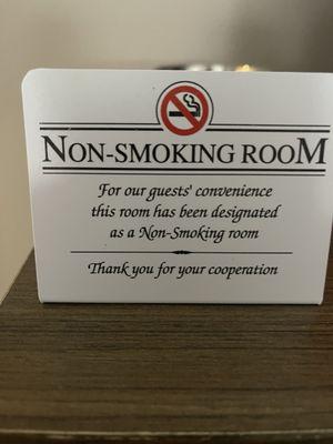 No smoking notice in our room