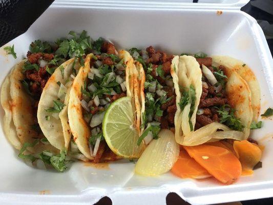 4 Taco plate with carne asada. YUMMY!