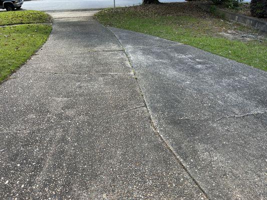 Concrete driveway before, swipe for after