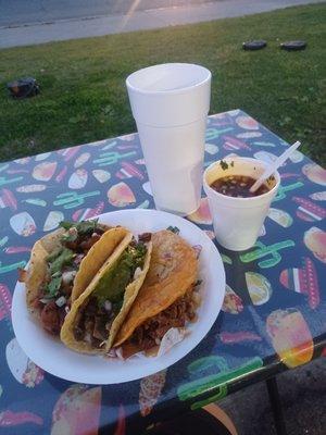 Birria, asada, and adobada tacos with birria dip